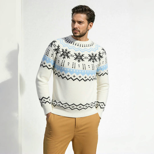 Herren Strickpullover mit winterlichem Muster und Rundhalsausschnitt EB