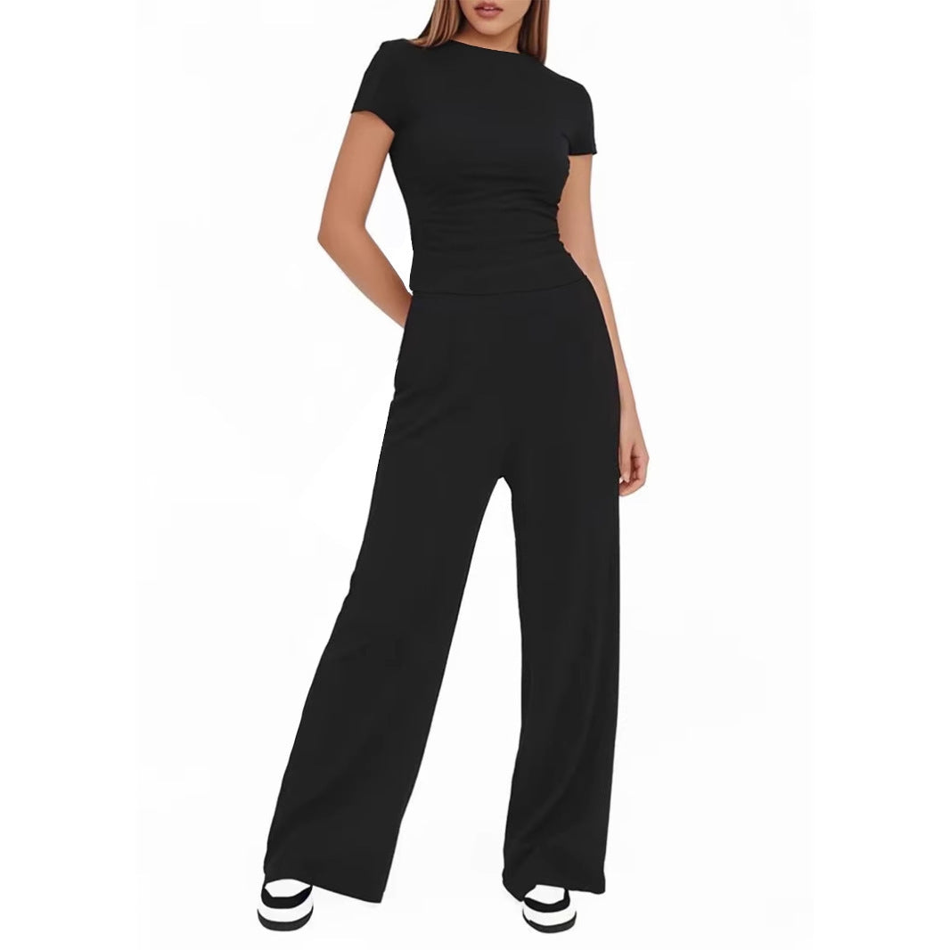 Damen Bequemes Lounge-Set mit figurbetontem Oberteil und weit geschnittenen Hosen EB