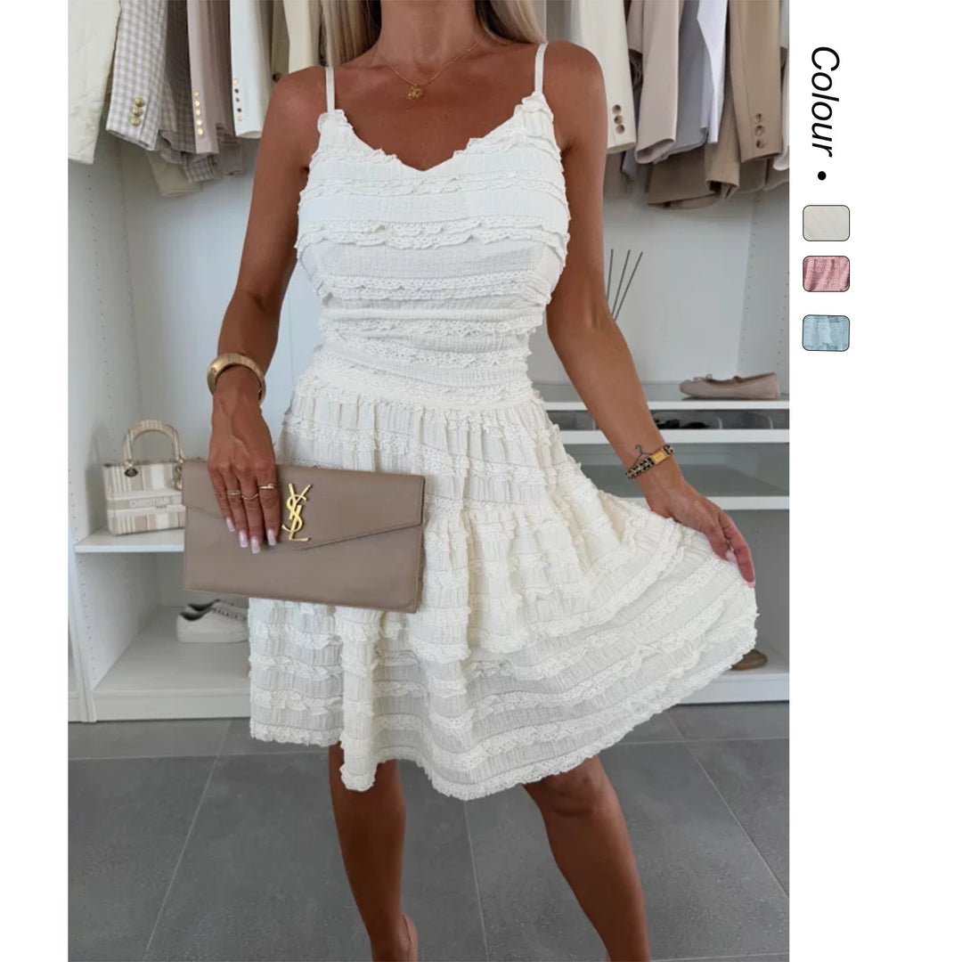Damen Sommerliches A-Linien Kleid mit Rüschen und feinem Strukturdesign EB