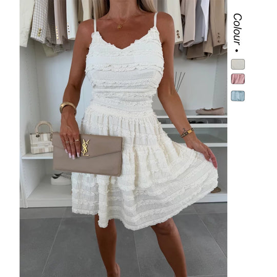Damen Sommerliches A-Linien Kleid mit Rüschen und feinem Strukturdesign EB