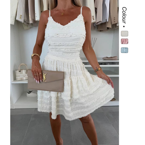 Damen Sommerliches A-Linien Kleid mit Rüschen und feinem Strukturdesign EB
