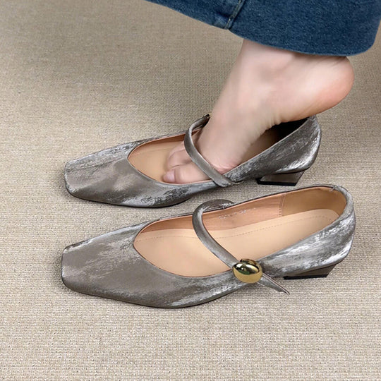 Damen Slipper mit eleganter Schnalle und modischem Blockabsatz EB