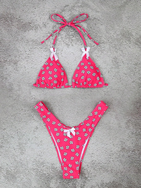Damen Triangel-Bikini mit verspielten Blumenmotiven EB