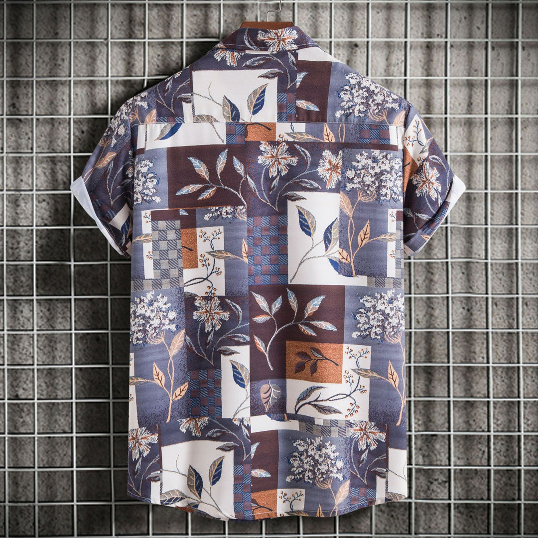 Herren Kurzarmhemd mit floralem Patchwork-Design EB