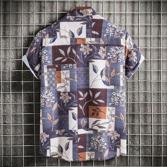 Herren Kurzarmhemd mit floralem Patchwork-Design EB