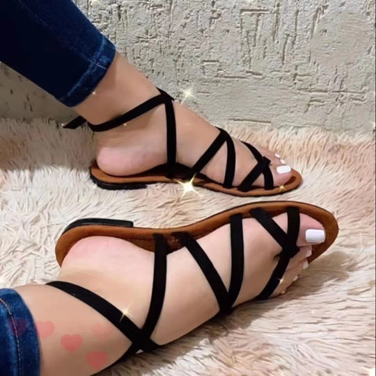 Damen modische Riemchensandalen mit flexiblem Fußbett EB