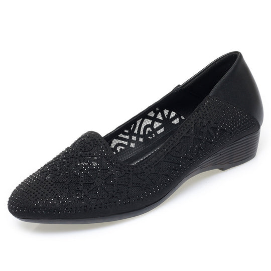 Damen Elegante Ballerinas mit funkelndem Strass und luftiger Lochmuster EB