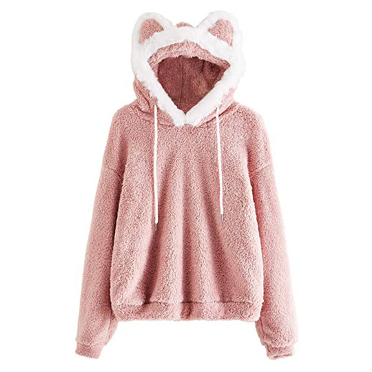 Damen Kuscheliger Hoodie mit Katzengesicht EB