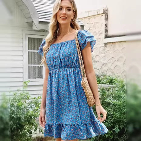 Damen lässiges Sommerkleid mit Rüschendetails EB