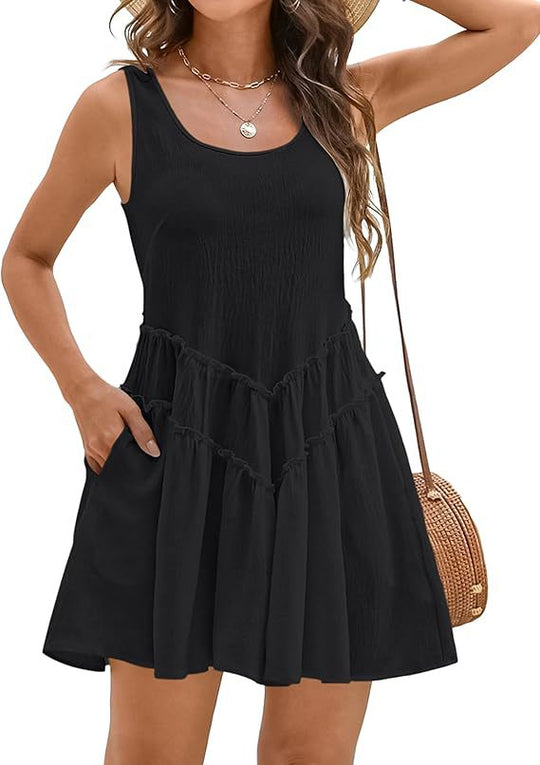 Damen Freizeitkleid mit Rüschendetails und Taschen EB