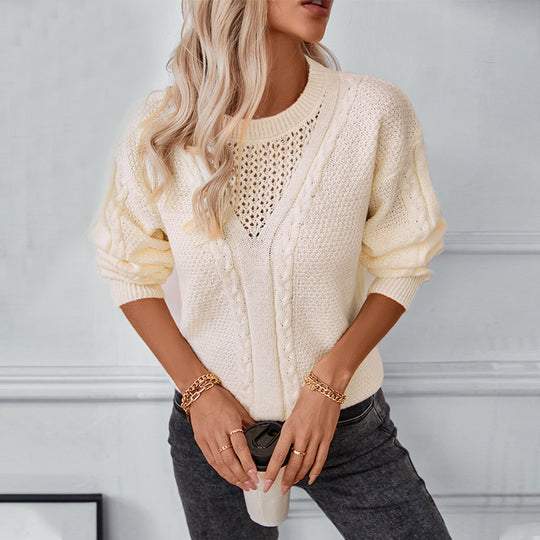Damen Strickpullover mit modernem V-Ausschnitt und Zopfdesign EB