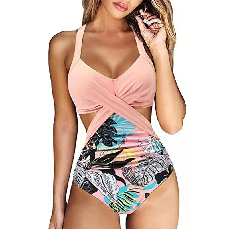 Damen Einteiler Badeanzug mit gekreuztem Design EB