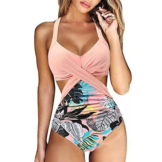 Damen Einteiler Badeanzug mit gekreuztem Design EB