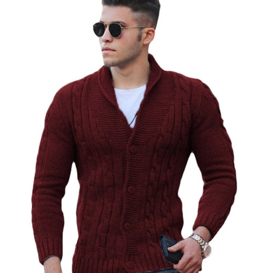 Herren Strickjacke mit einzigartigem Zopfmuster und modischem Schalkragen EB