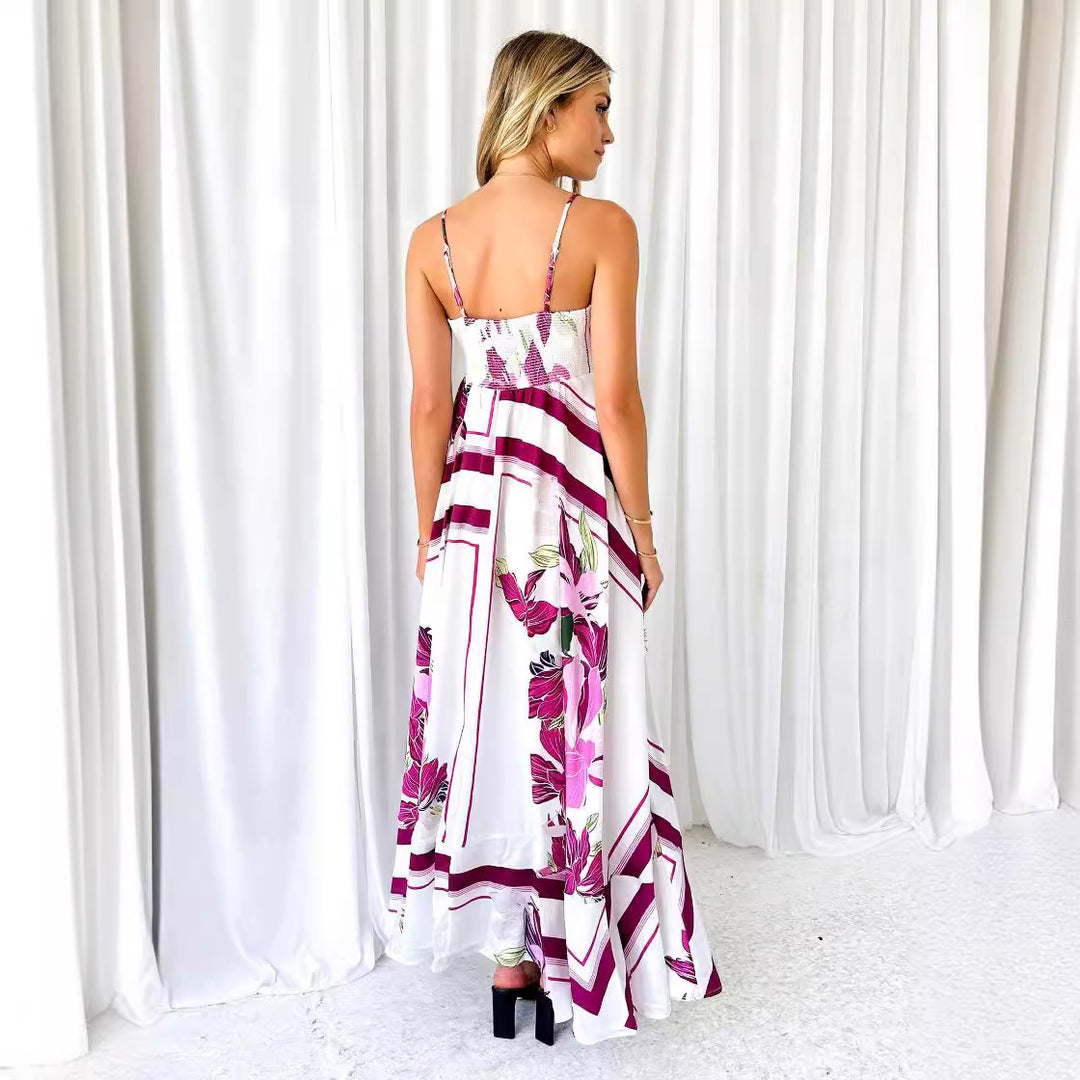 Damen Maxikleid mit modernen grafischen Mustern und dünnen Trägern EB