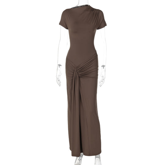 Damen Elegantes Maxikleid mit Drapierung und asymmetrischem Saum EB
