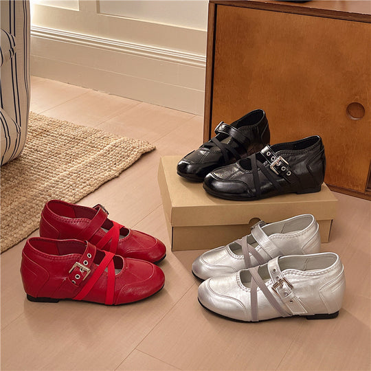 Damen Ballerinas mit stylishen Riemchen und mittelhohem Absatz EB