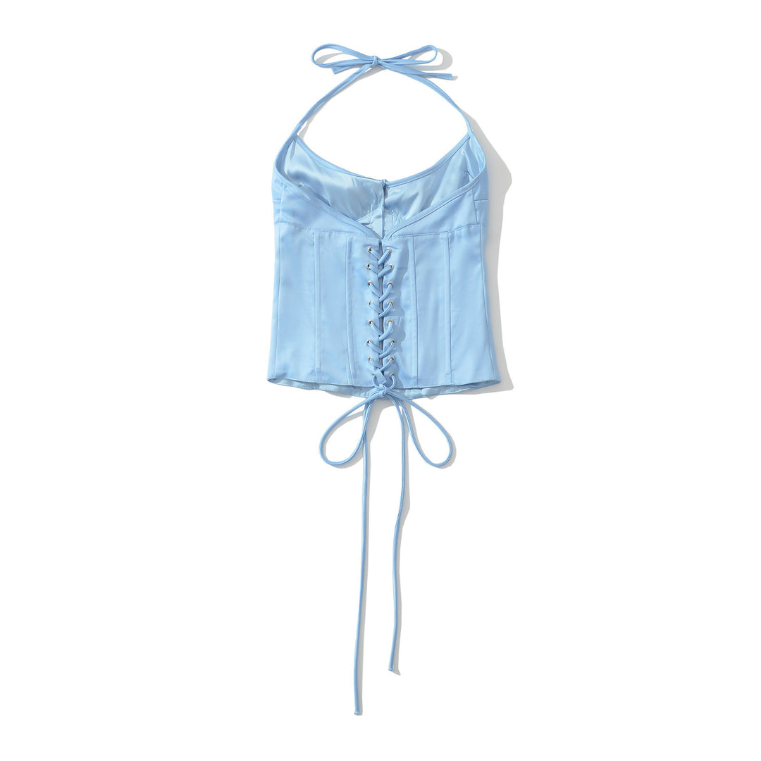 Damen Satin-Nachtkleid mit dekorativen Bindebändern und Knopfleiste EB