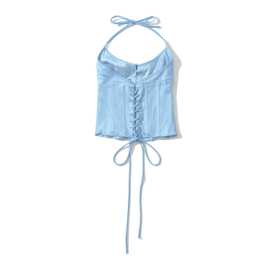 Damen Satin-Nachtkleid mit dekorativen Bindebändern und Knopfleiste EB