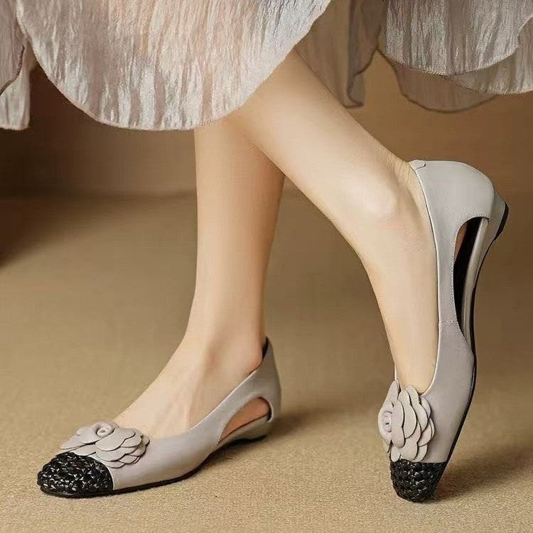 Damen Ballerina-Schuhe mit floralen Akzenten und offenem Fersenbereich EB