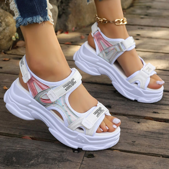 Damen Sportliche Sandalen mit verstellbaren Riemen und gepolstertem Fußbett EB