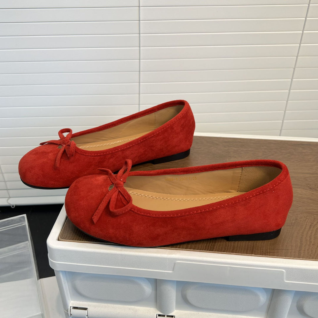 Damen Ballerinas aus weichem Wildleder mit dekorativem Schleifenakzent EB