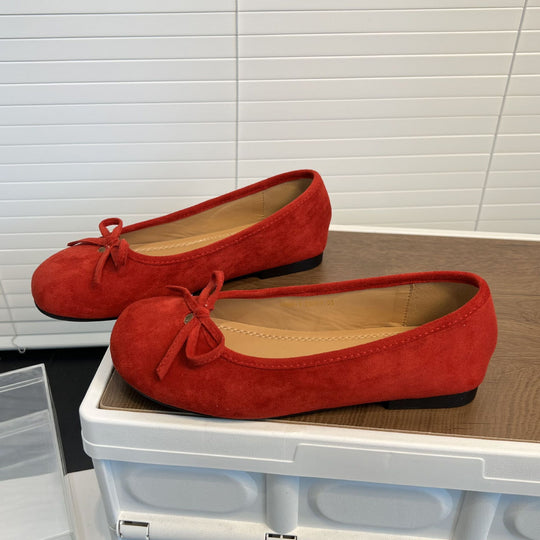 Damen Ballerinas aus weichem Wildleder mit dekorativem Schleifenakzent EB