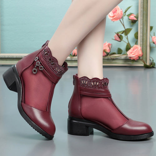 Damen Modische Stiefeletten mit transparentem Mesh-Einsatz und funkelndem Schmuckdetail EB