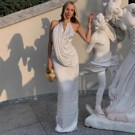 Damen Elegantes Maxikleid mit gerafftem Oberteil und hochwertigem Satinfinish EB
