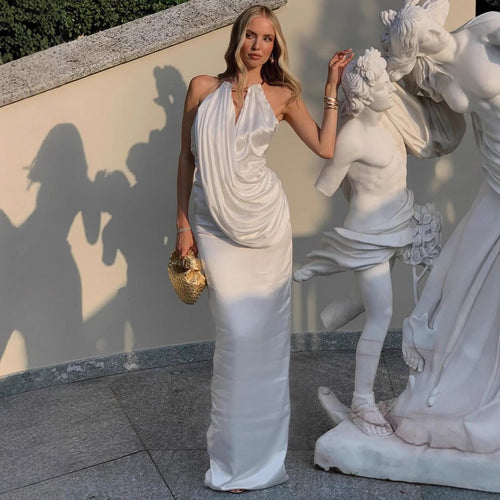 Damen Elegantes Maxikleid mit gerafftem Oberteil und hochwertigem Satinfinish EB