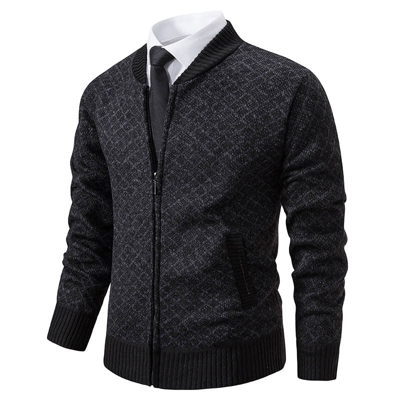 Herren modische Strickjacke mit modernem Zopfmuster und Reißverschluss EB