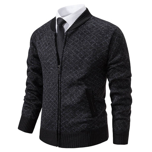 Herren modische Strickjacke mit modernem Zopfmuster und Reißverschluss EB