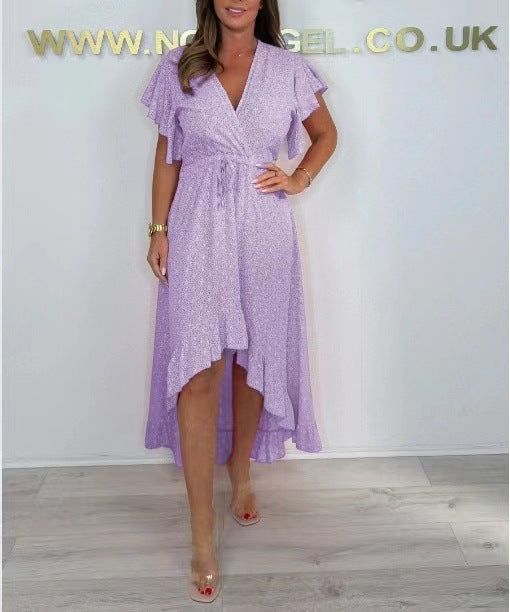 Damen High-Low Rüsch Wickelkleid EB