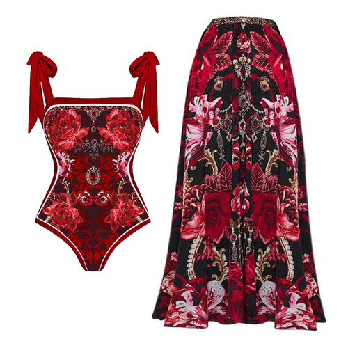 Damen Badeanzug mit raffinierten Rüschenträgern und opulentem Blumendesign EB
