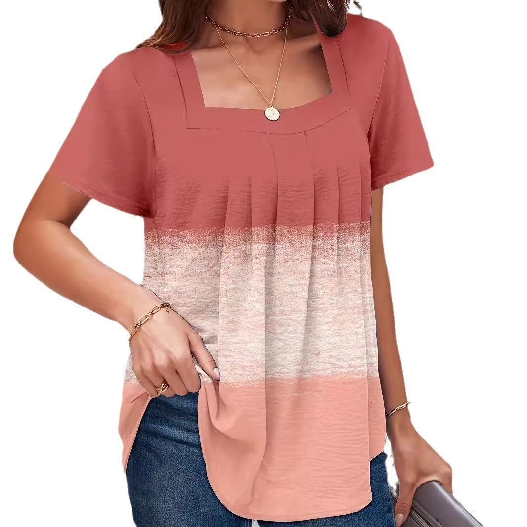 Damen Kurzarmshirt mit quadratischem Ausschnitt und fließendem Schnitt EB