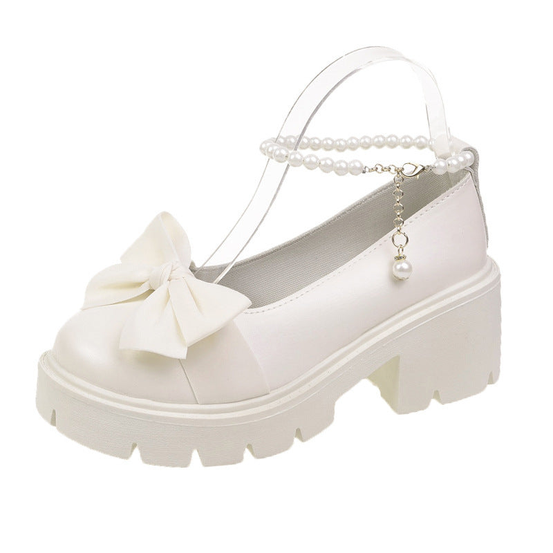 Damen elegante Plateau-Sandalen mit verspieltem Schleifen-Design und perlenbesetztem Riemen EB