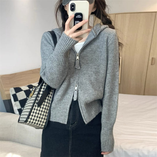 Damen Strickjacke mit hohem Kragen und Reißverschluss EB