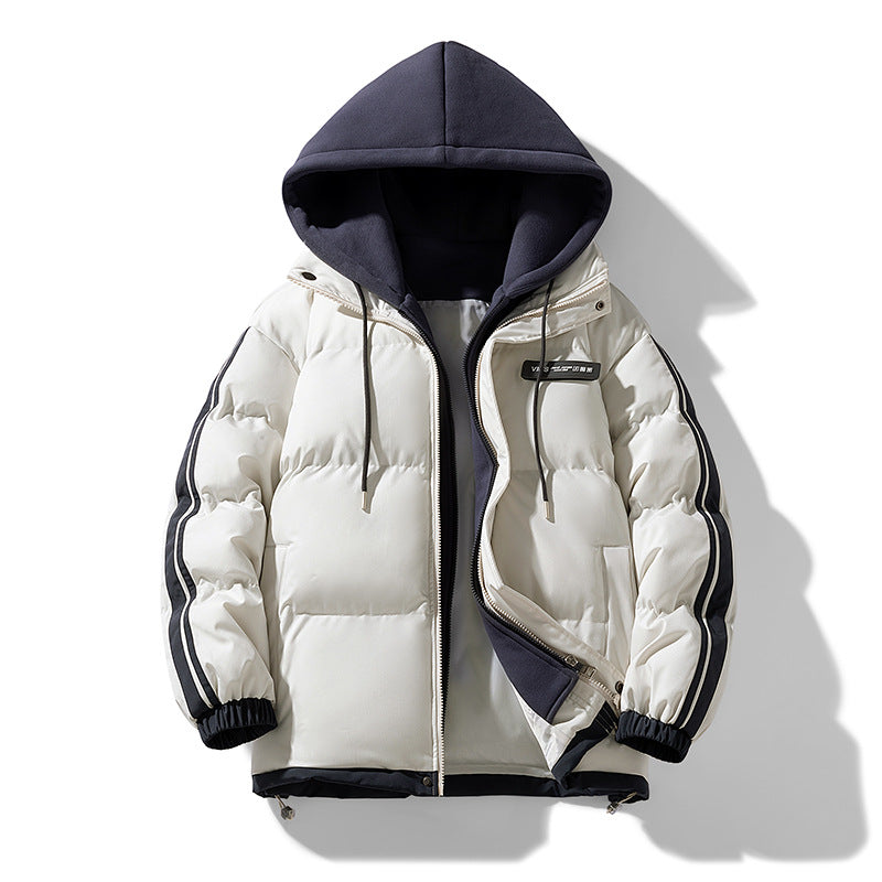 Herren wattierter Parka-Hybrid mit innenliegendem Hoodie, seitlichen Streifen und Zwei-Wege-Reißverschluss EB