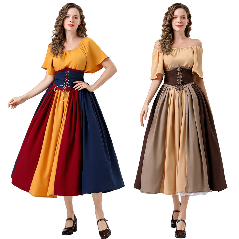 Damen Elegantes Maxikleid mit taillierter Schnürung und luftigen Ärmeln EB