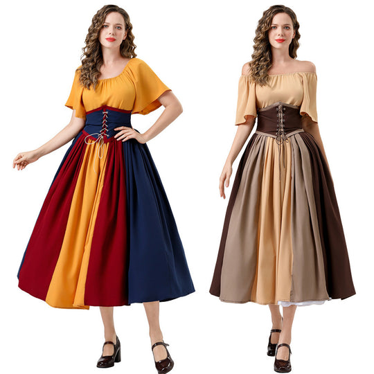 Damen Elegantes Maxikleid mit taillierter Schnürung und luftigen Ärmeln EB