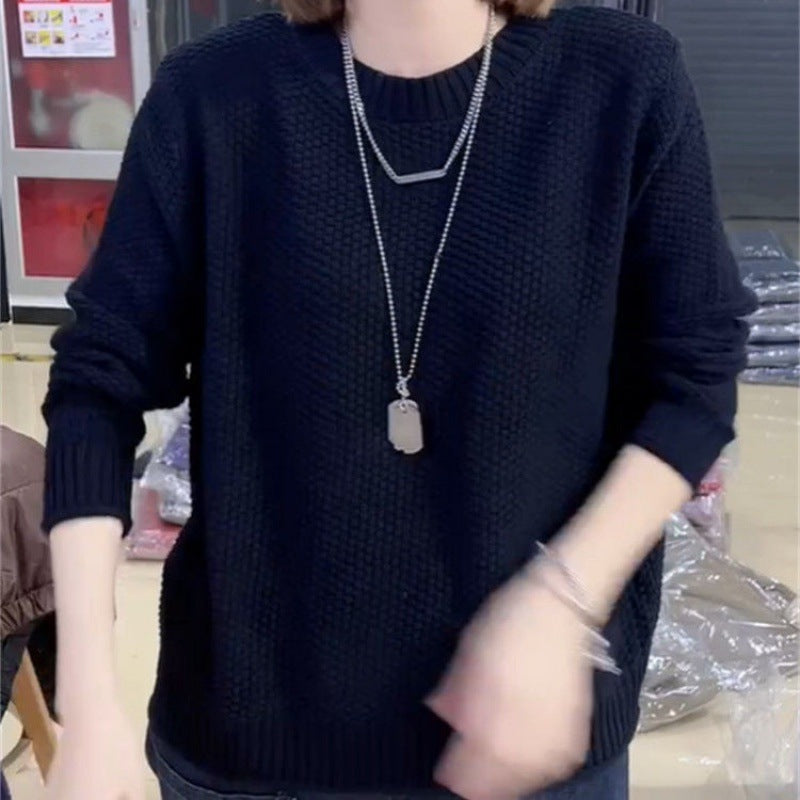 Damen lässiger Strickpullover mit strukturierter Oberfläche und weitem Schnitt EB