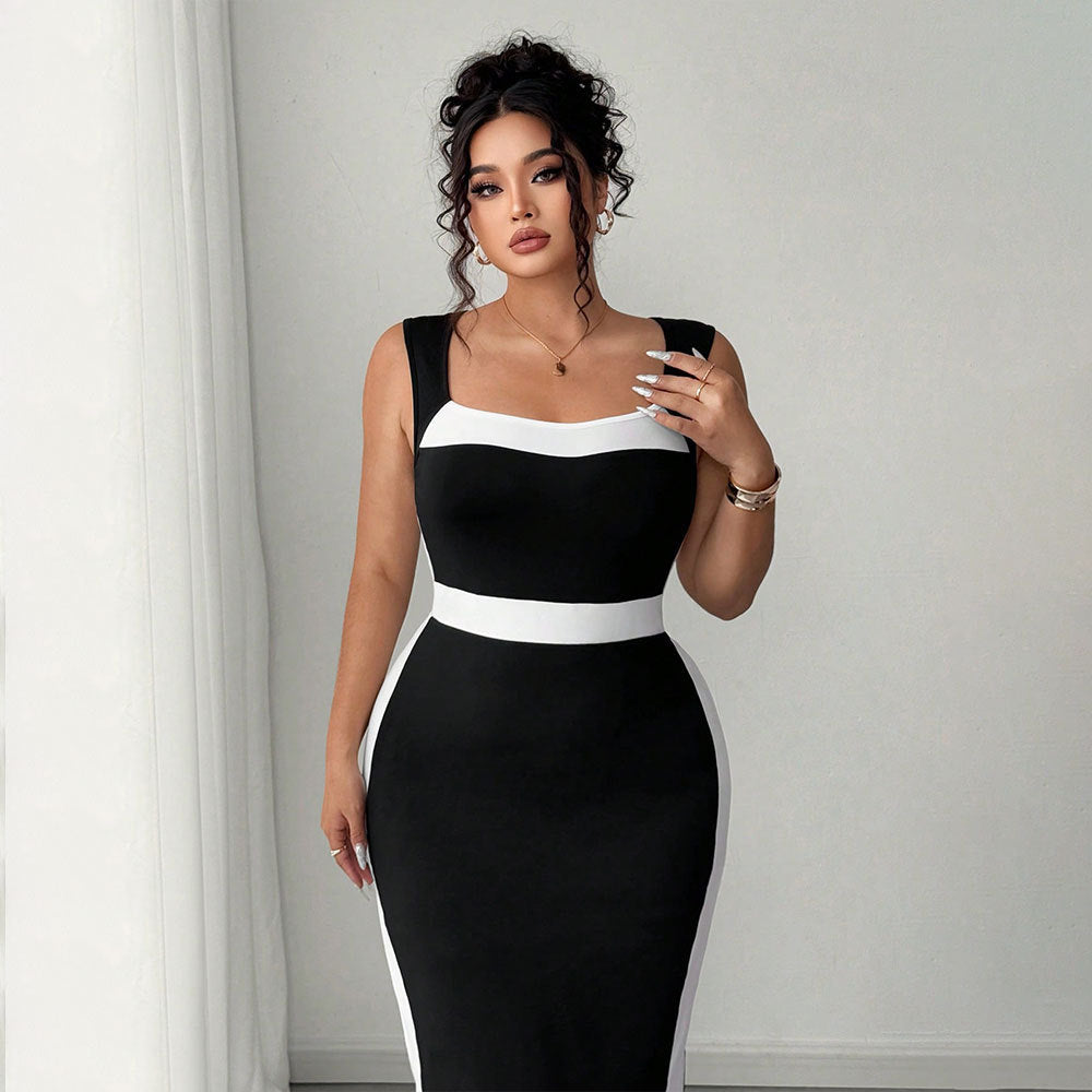 Damen figurbetontes Midi-Kleid mit Kontrastdetail und schmalem Schnitt EB