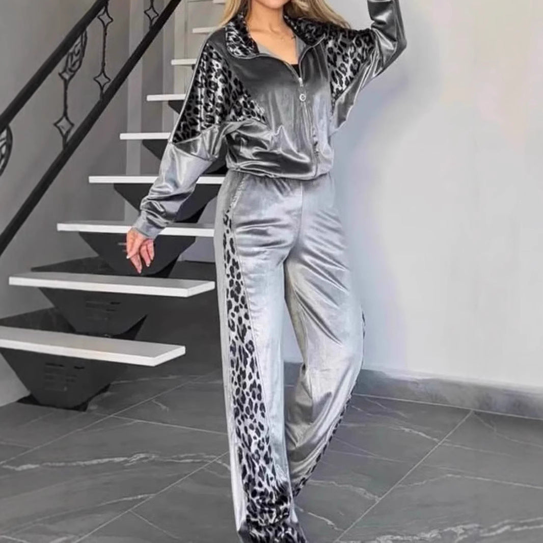 Damen Sportlicher Lounge-Anzug mit elegantem Leoprint EB