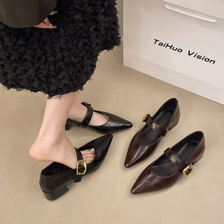 Damen elegante Ballerinas mit dekorativem Riemchen und goldener Schnalle EB