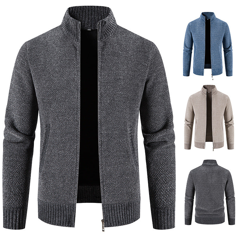 Herren modische Strickjacke mit hochgeschlossenem Kragen und Reißverschluss EB