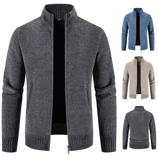 Herren modische Strickjacke mit hochgeschlossenem Kragen und Reißverschluss EB