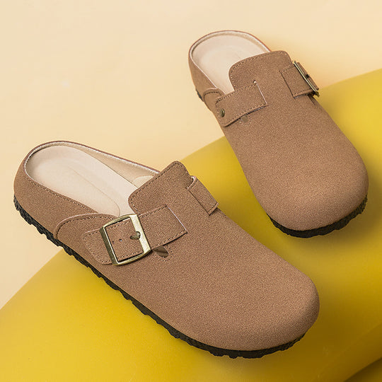 Damen nan gemütliche Nubuk-Slipper Clog mit verstellbarer Messingschnalle und ergonomischem Memory-Fußbett EB