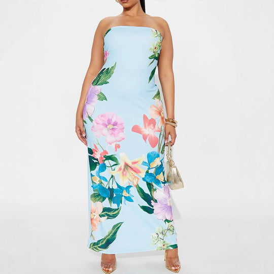 Damen Maxikleid im eleganten Bandeau-Stil mit floralem Druck EB