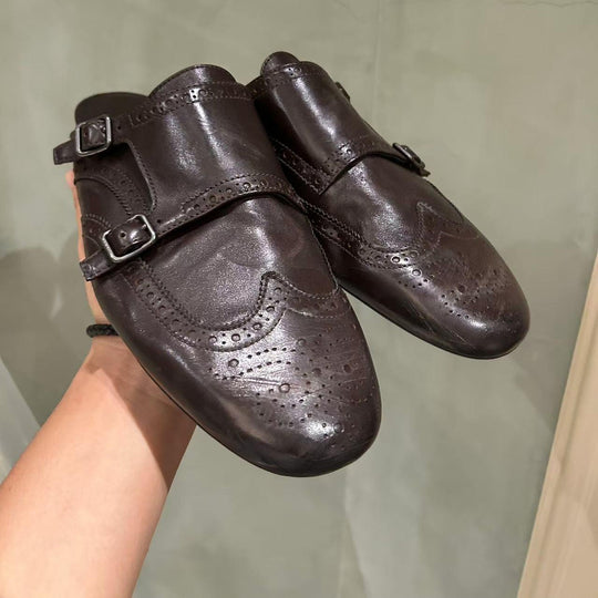 Damen elegante Mokassins mit doppeltem Riemen und feiner Prägung EB