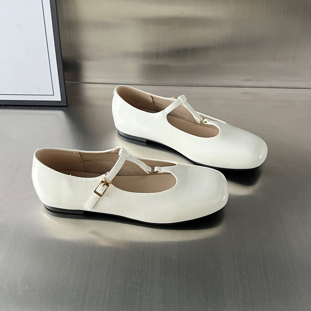 Damen Elegante Ballerinas mit doppeltem Riemen und modischem Glanzleder EB